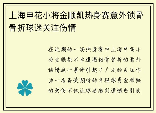 上海申花小将金顺凯热身赛意外锁骨骨折球迷关注伤情